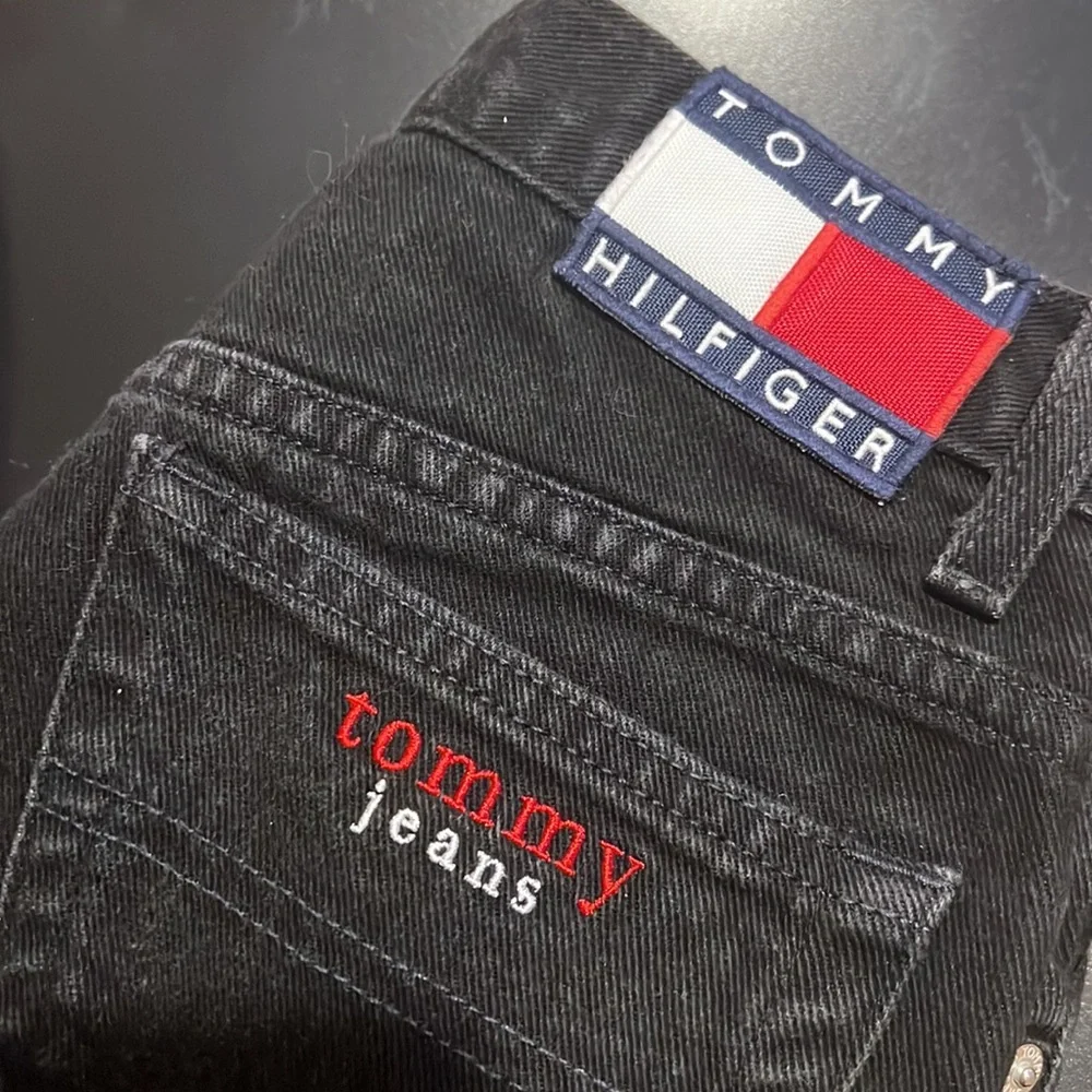 VINTAGE Tommy Jeans Black 100% cotton jeans Size3/30 - Picture 7 of 7